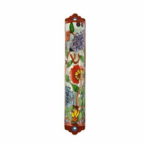 Emanuel Metal Etched Mezuzah - Flowers