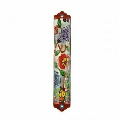 Emanuel Metal Etched Mezuzah - Flowers