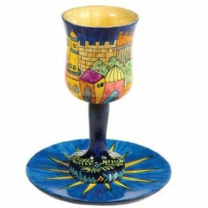 Emanuel Wood Kiddush Cup/Saucer - Oriental