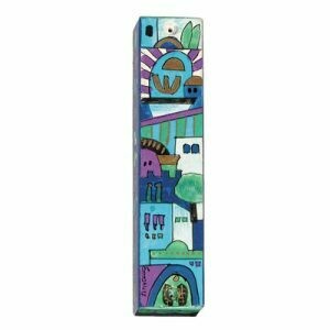 Emanuel Wood Mezuzah - Large Jerusalem Blue