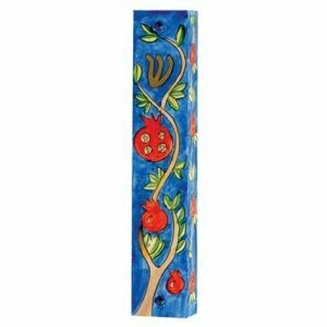 Emanuel Wood Mezuzah - Large Pomegranate Tree