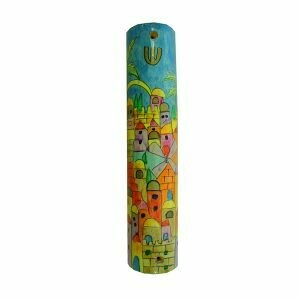 Emanuel Wood Mezuzah - Large Jerusalem Round
