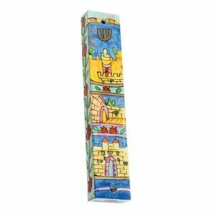 Emanuel Wood Mezuzah - Small Jerusalem Wall