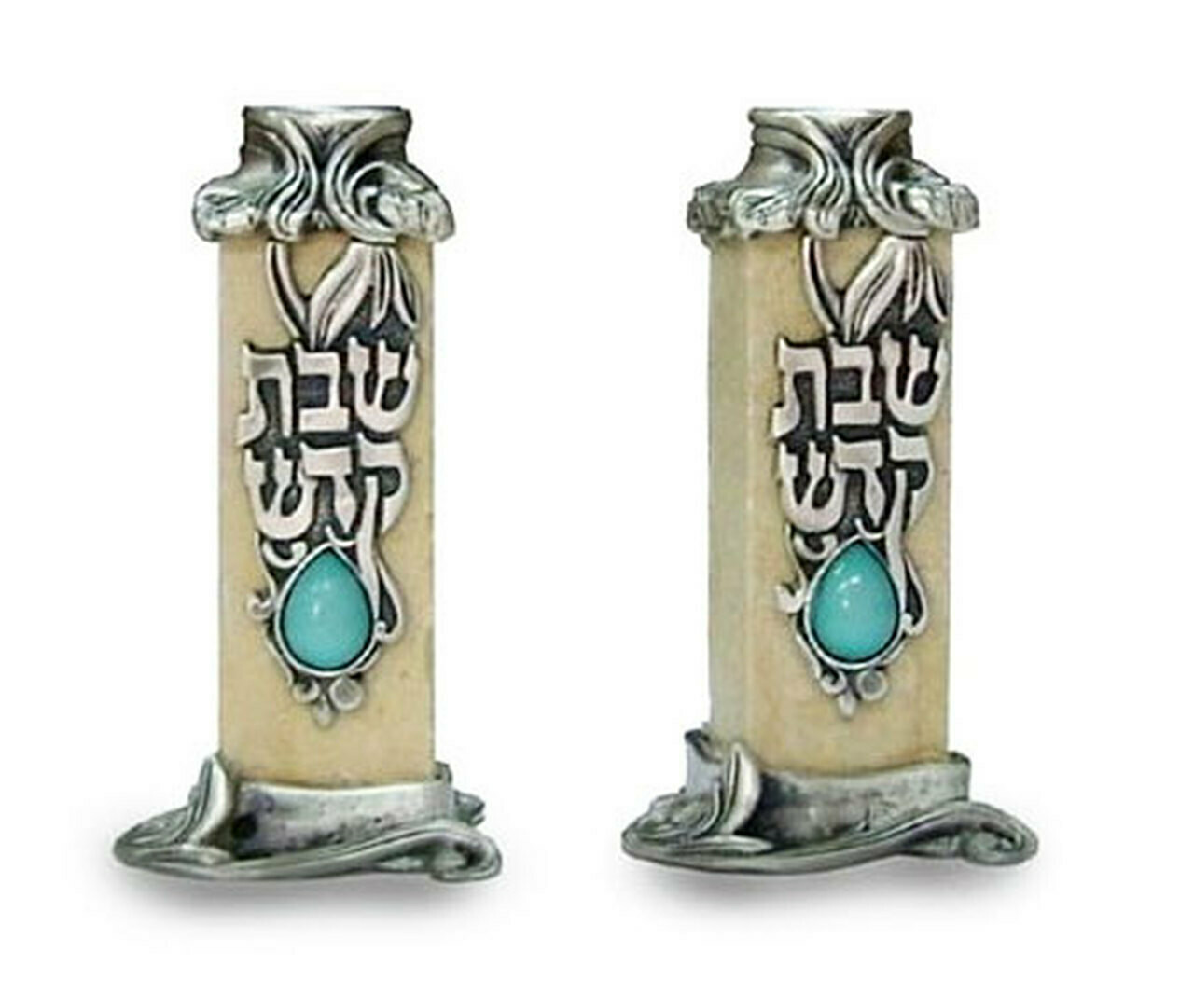 Jerusalem Stone Candlesticks - Gemstone “Shabbat Kodesh”