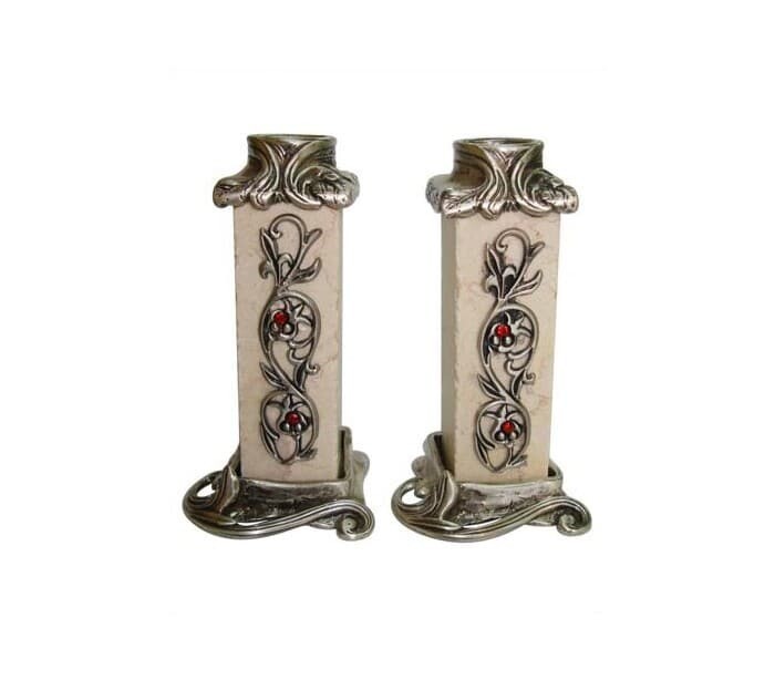 Jerusalem Stone Candlesticks - Pomegranate