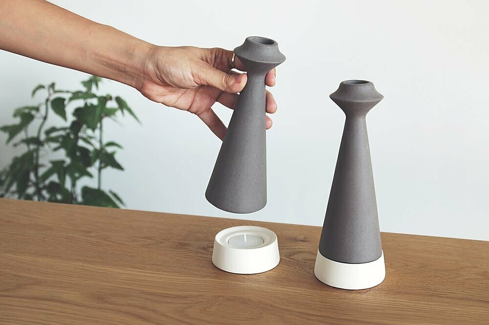 Yahalomis Basalt Candlesticks - White