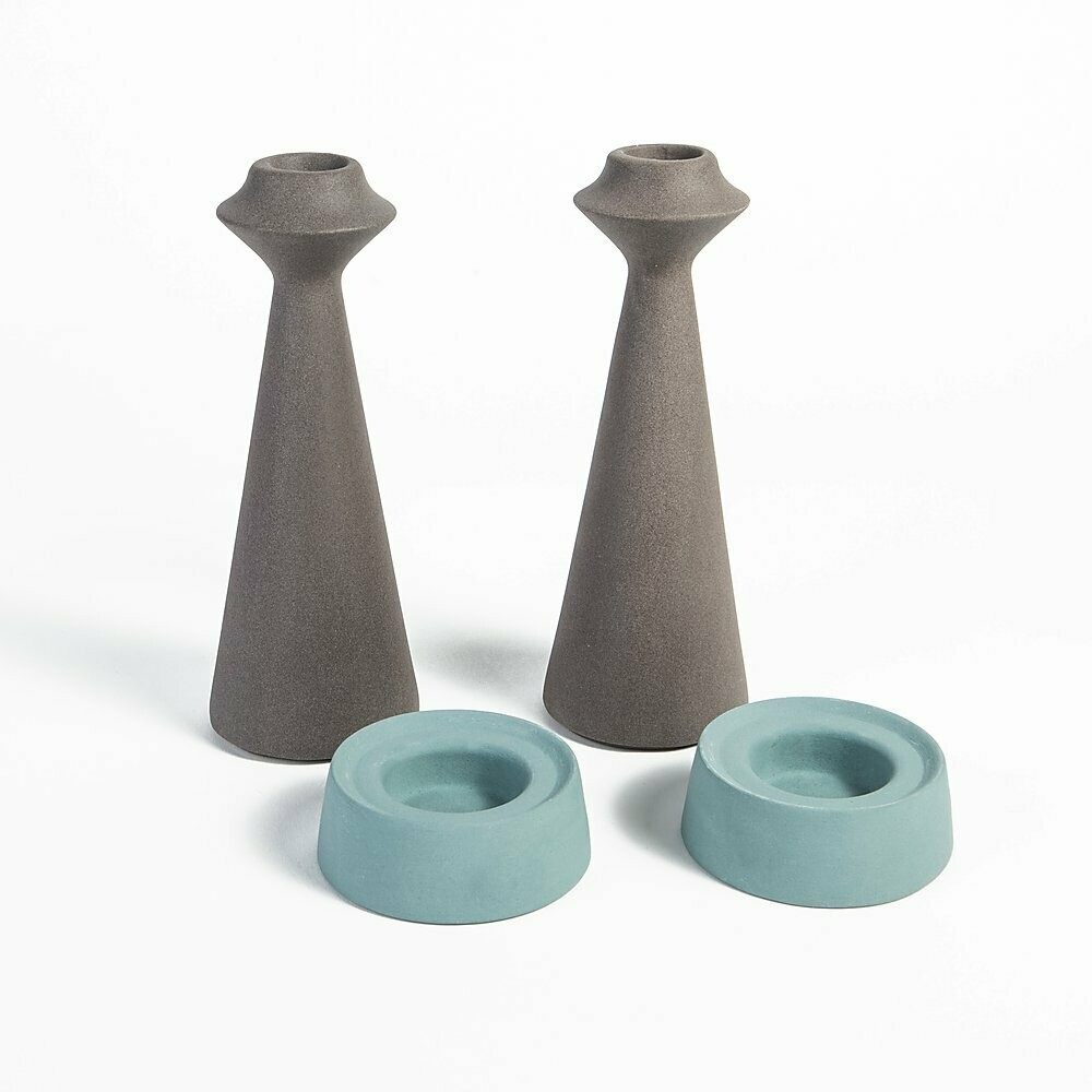 Yahalomis Basalt Candlesticks - Dk Turquoise