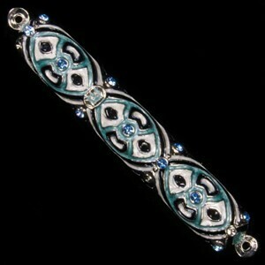 Enamel &amp; Jewel Mezuzah - Medium - Blue/White on Silver