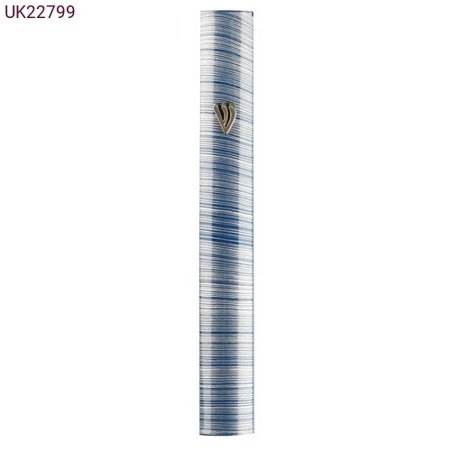 Striped Aluminum Mezuzot - Med Blue