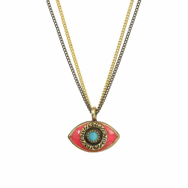 Michal Golan Evil Eye - Red/Tq Necklace