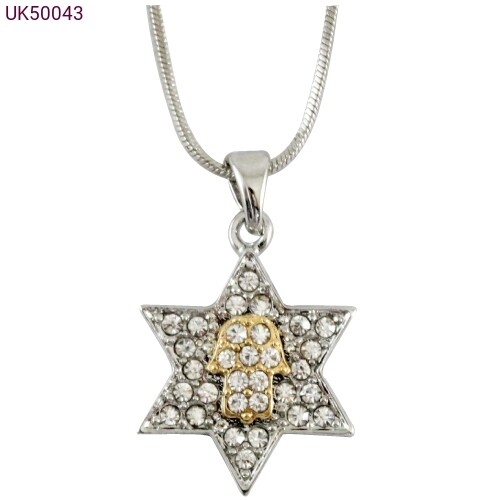 Rh/Crystal Star of David/Hamsah Necklace