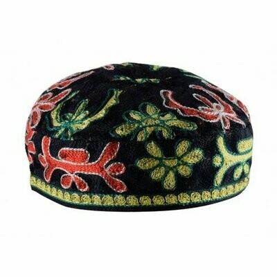 Bucharian Hat/Kippah Flower - Black - Med