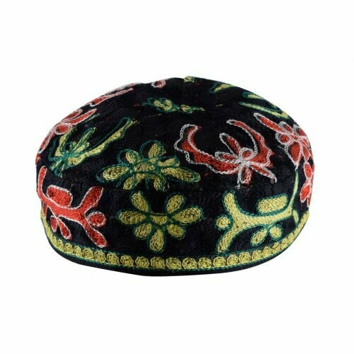 Bucharian Hat/Kippah Flower - Black - Med