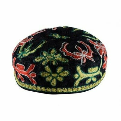 Bukharian Kippah Flower - Black - Med