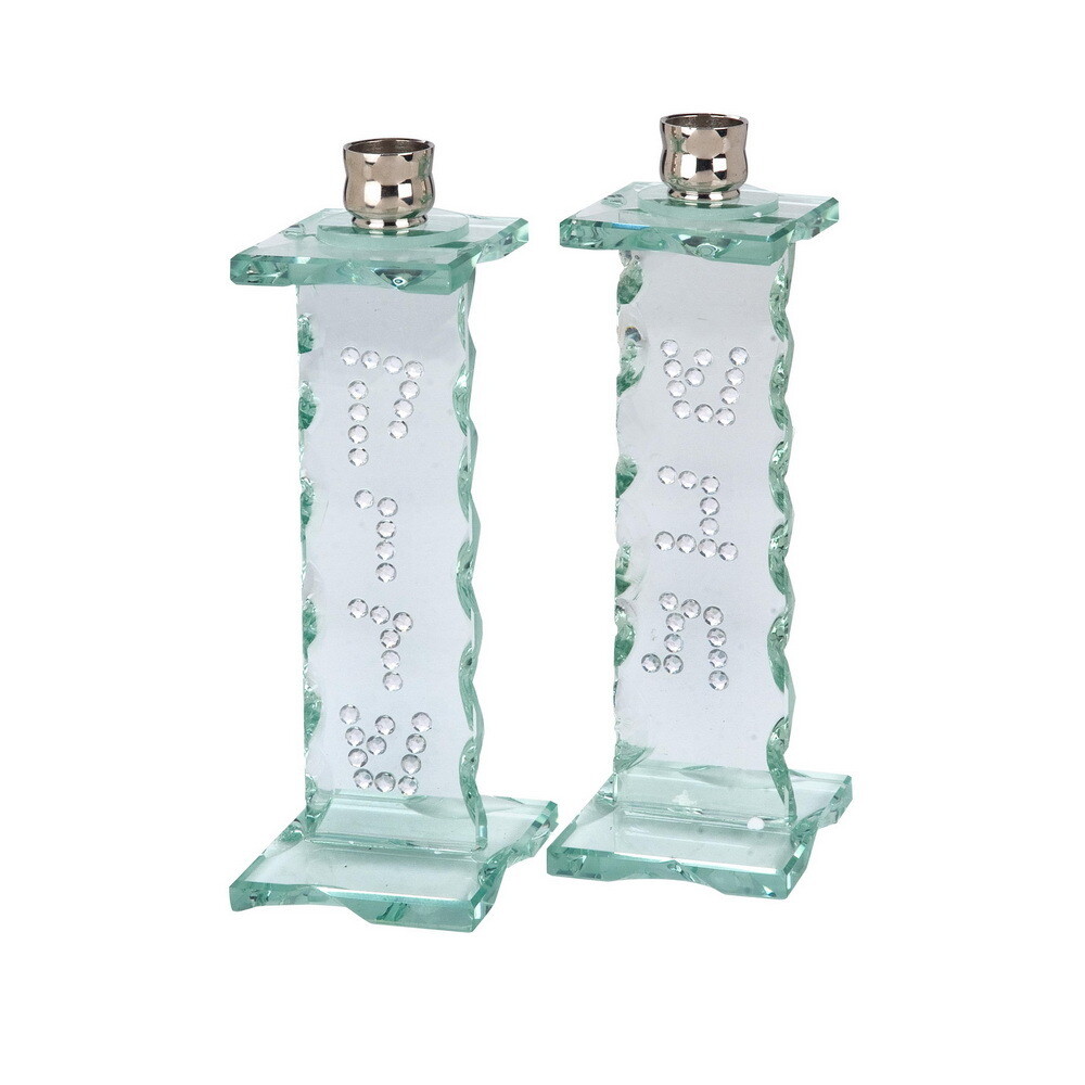 Shabbat Shalom Glass Candlesticks