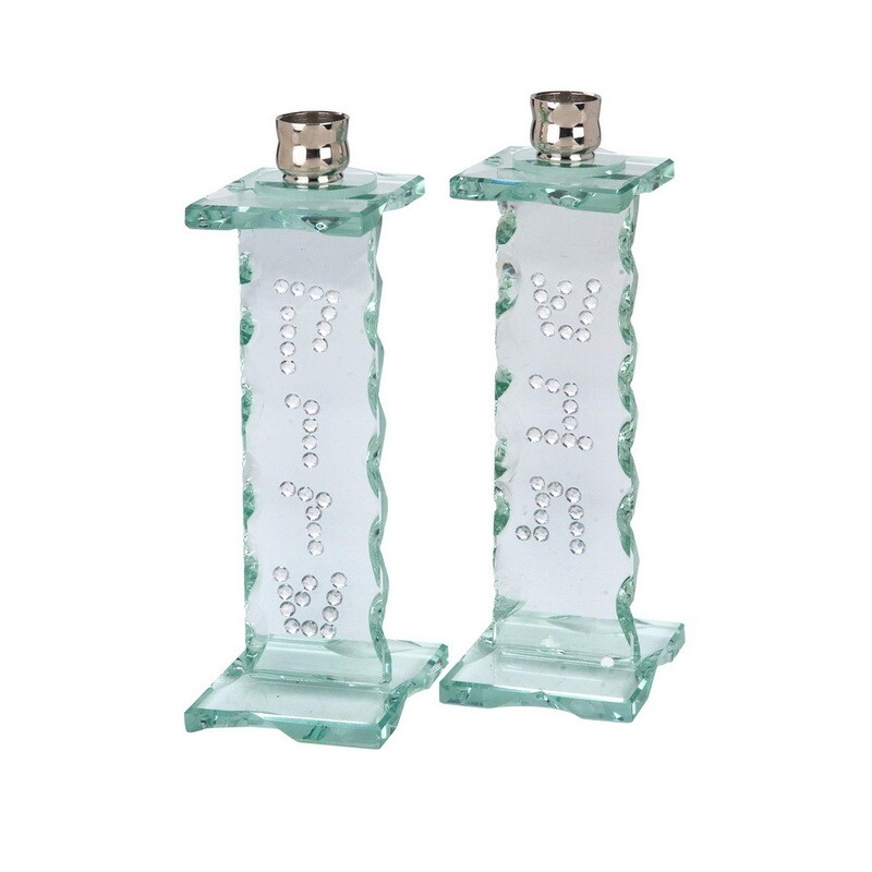 Shabbat Shalom Glass Candlesticks