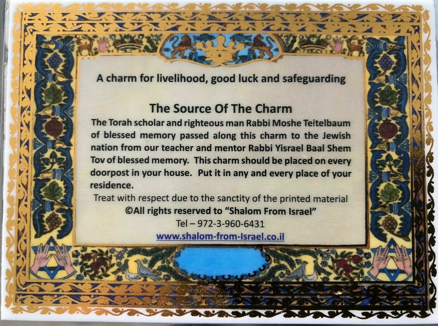 Amulet Prayer Cards Segulah for Good Luck