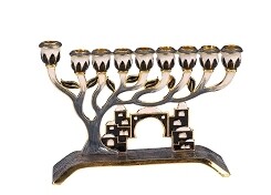 Enameled Tree of Life/Jerusalem Menorah - Grey