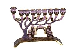 Enameled Tree of Life/Jerusalem Menorah - Purple