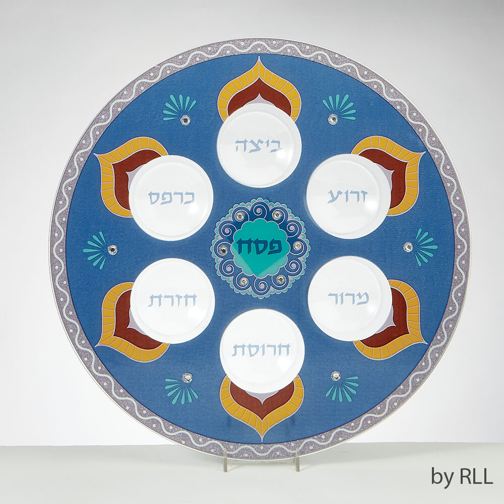 Lily Art Blue Glass Seder Plate /Gemstones
