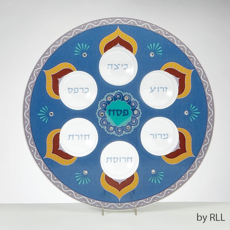 Lily Art Blue Glass Seder Plate /Gemstones