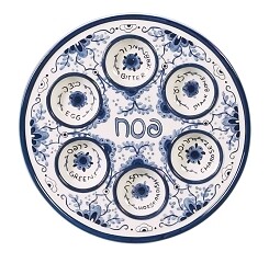 Delft Style Painted Ceramic Seder Plate