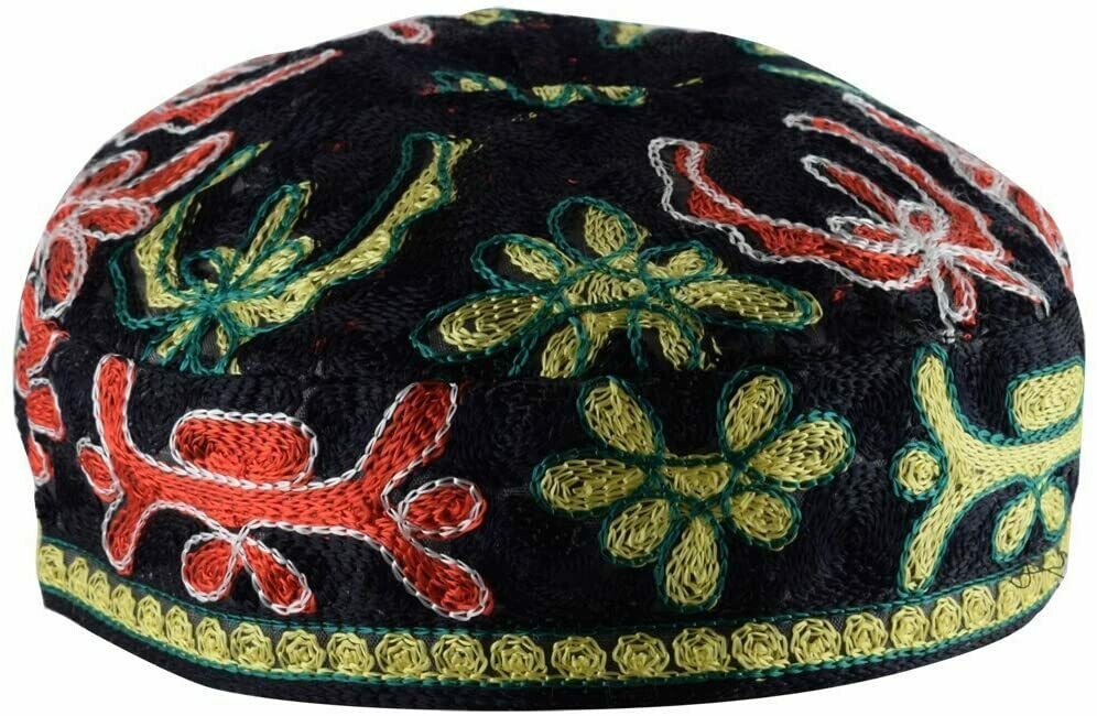 Bucharian Hat/Kippah Flower - Black - Large