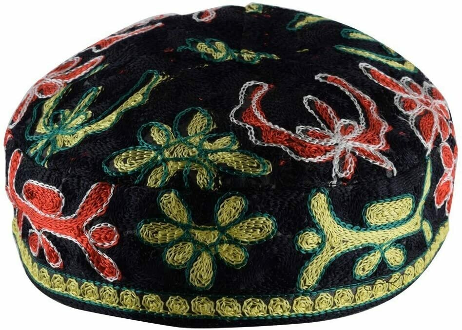 Bucharian Hat/Kippah Flower - Black - Large