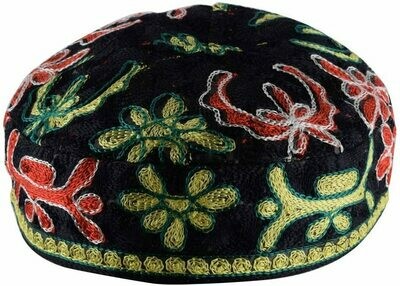 Bucharian Hat/Kippah Flower - Black - Large