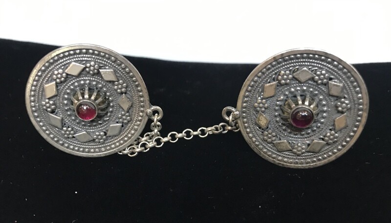 Garnet Silver Tallit Clips - Circle