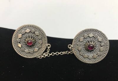 Garnet Silver Tallit Clips - Circle
