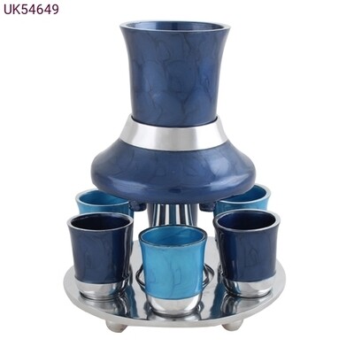 Kiddush Aluminium Wine Divider with 6 Cups - Blue