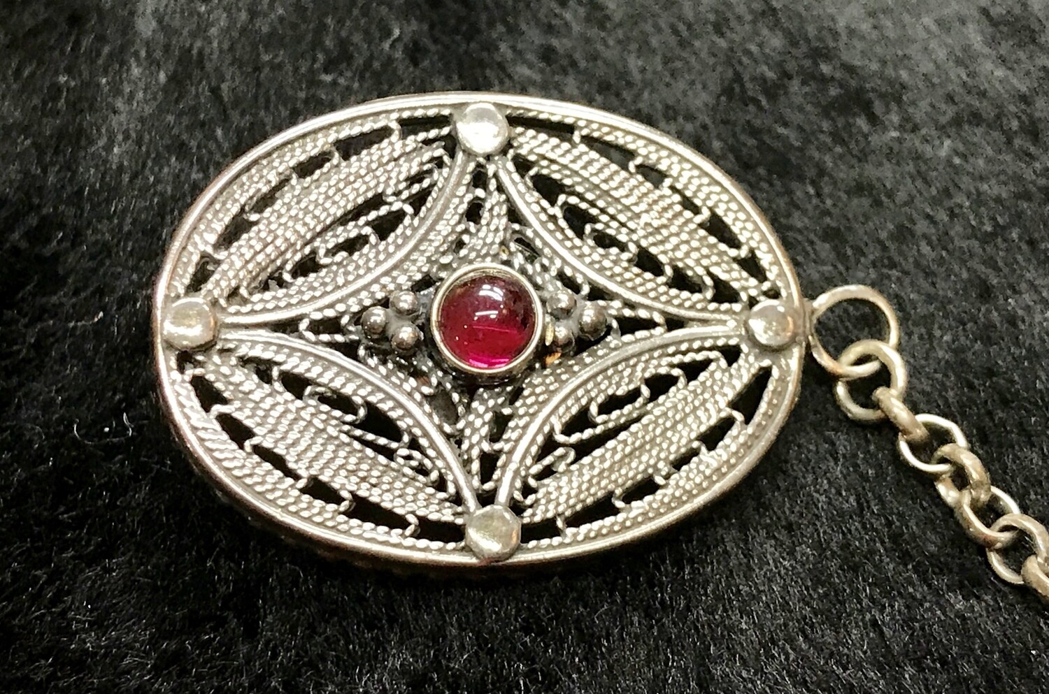 Garnet Silver Tallit Pins - Oval