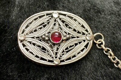 Garnet Silver Tallit Pins - Oval
