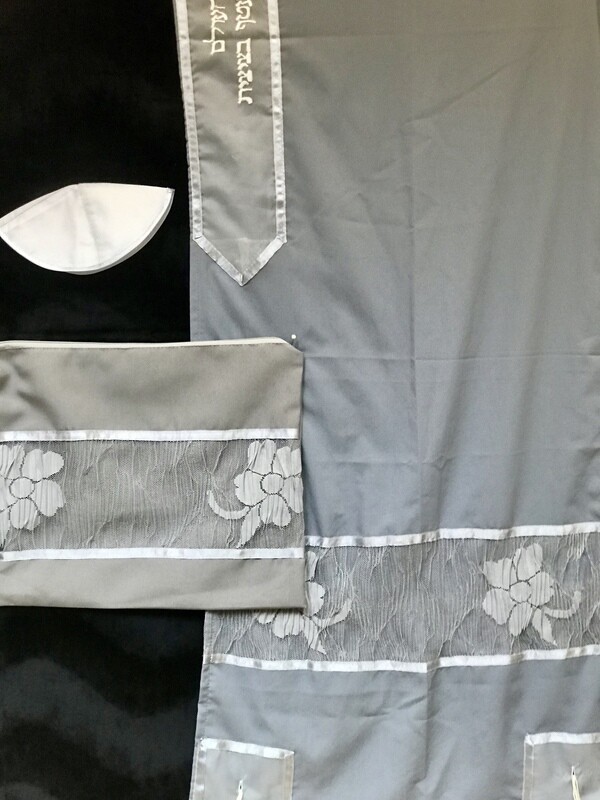 SALE Grey Crepe Tallit Set