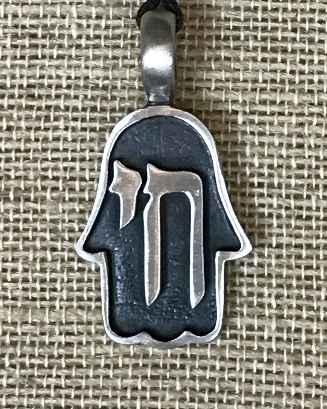 Pewter Hamsah Necklace on Adjustable Cord, Style: Chai