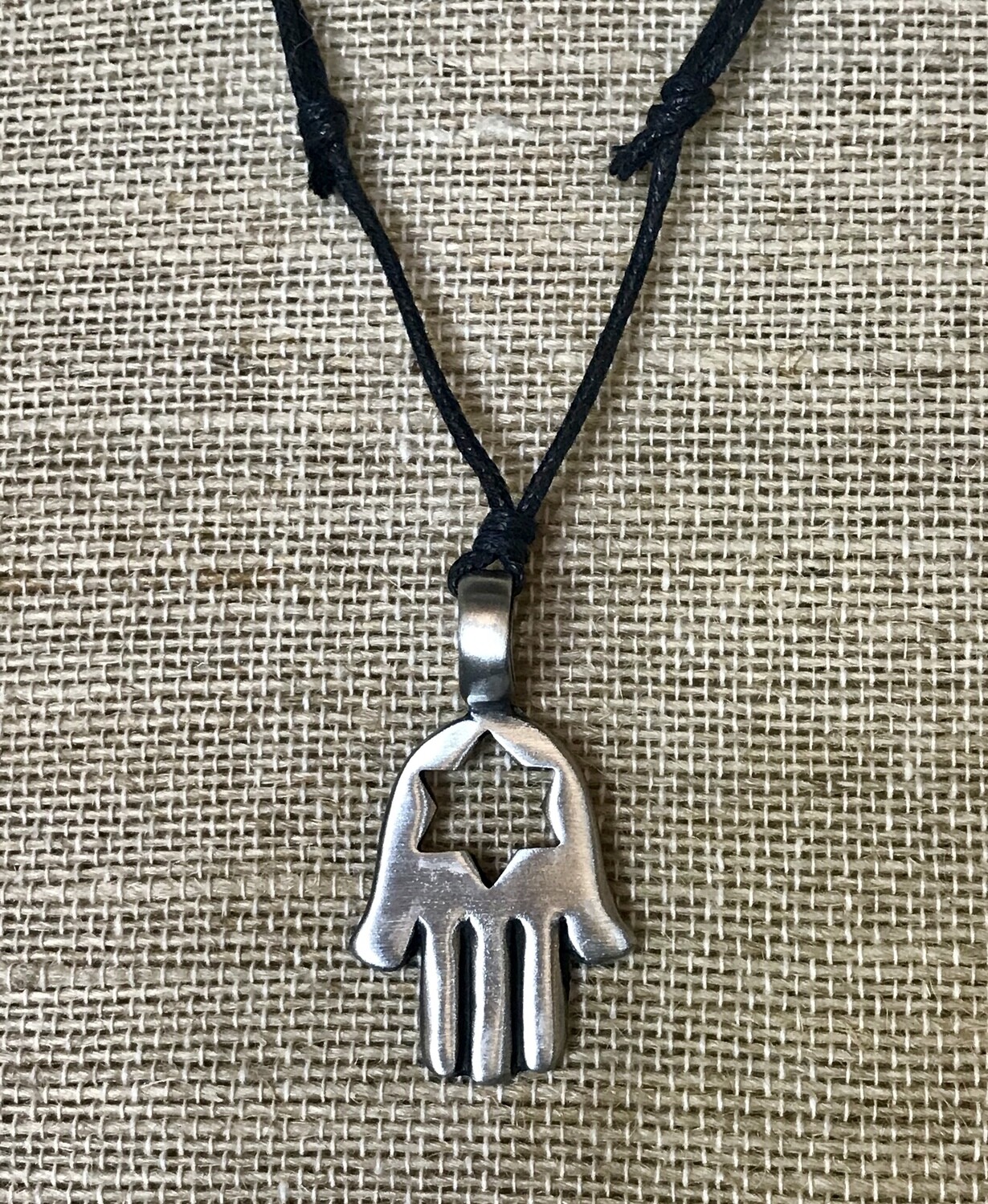 Pewter Hamsah Necklace on Adjustable Cord