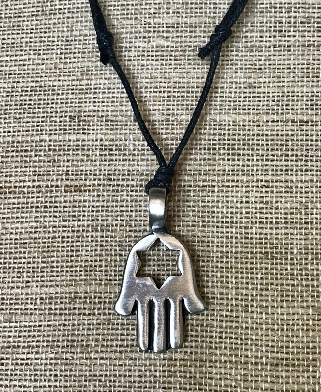 Pewter Hamsah Necklace on Adjustable Cord
