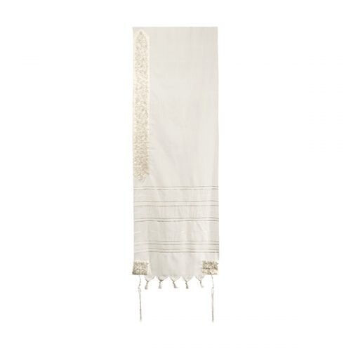 Emanuel Kosher Wool Tallit 24&quot; Jerusalem Atara, COLOR: Silver