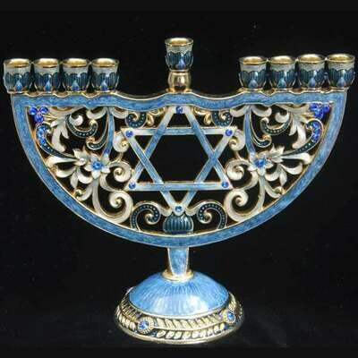 Blue Jeweled Star Menorah