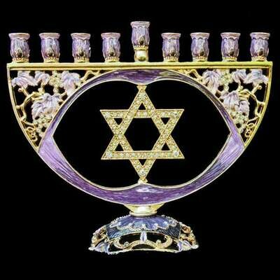 Purple Jeweled/Enameled Menorah with Star of David