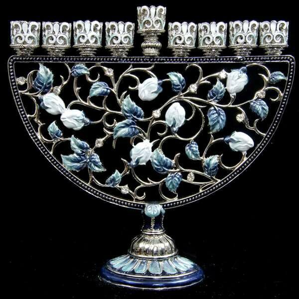 Blue Jeweled Leaf Menorah