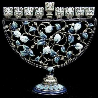 Blue Jeweled Leaf Menorah