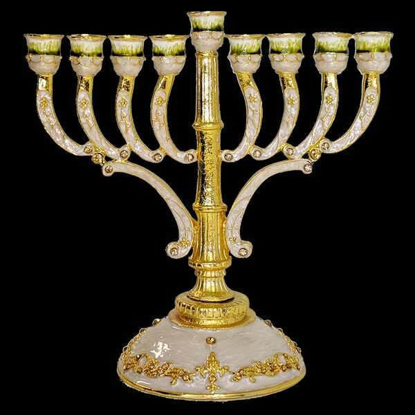 Elegant Ivory &quot;Woman of Valor&quot; Enameled Menorah