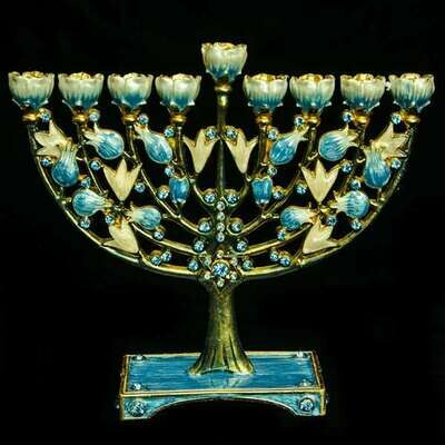 Jeweled Daffodil Menorah in Blue &amp; Gold