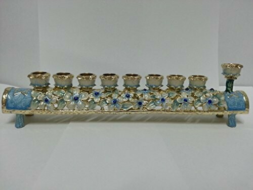 Gold Cylinder Menorah with Blue/Green Accents