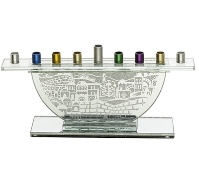 Glass Jerusalem Menorah with Colorful Branches, Style: Candles