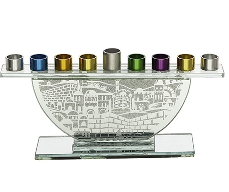Glass Jerusalem Menorah with Colorful Branches
