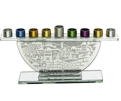 Glass Jerusalem Menorah with Colorful Branches