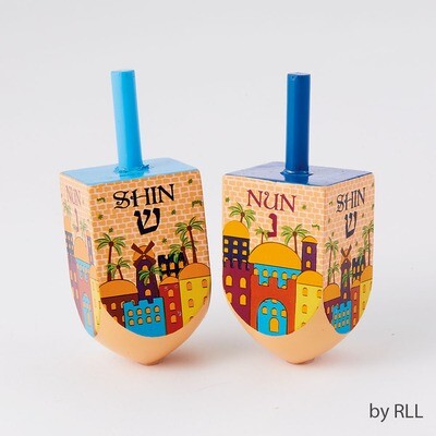 Set of 2 Jerusalem Painted Wood Dreidels